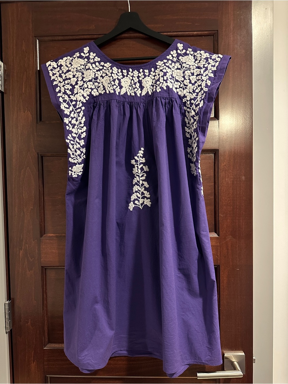 Spirit Dress Embroidered Purple Cotton Dress with White Floral Detail